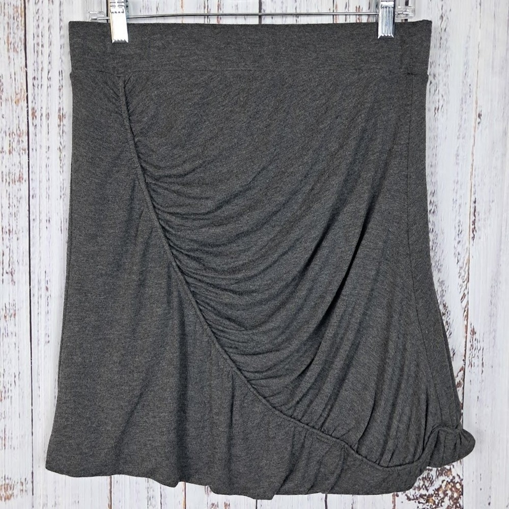 MAX STUDIO M Midi Bubble Hem Skirt Charcoal Grey Ruched Eclectic Unconventional